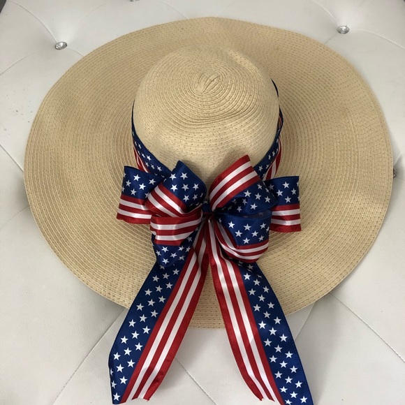 NEW Boho Stars Stripes Wide Brim Floppy Straw Hat - Picture 4 of 9